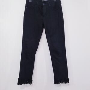 Just Black Denim Mid Rise Cropped Jeans Fringe Hem